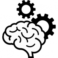 An illustration of a brain with gears behind it