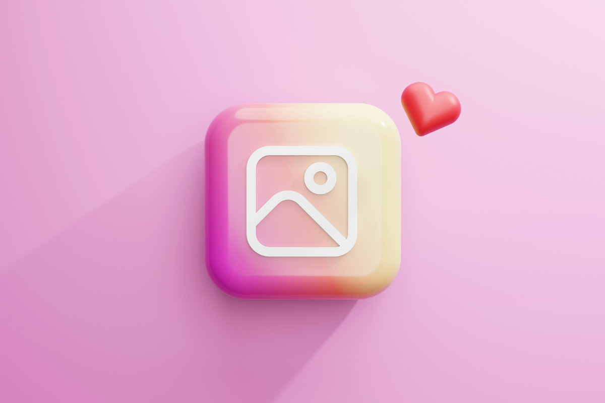 Social Media: An Instagram logo in pink and a red heart above it.
